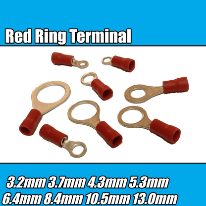 Red Ring Hoop Insulated Electrical 3.2-13mm Crimp Terminals Cable Wire Audio