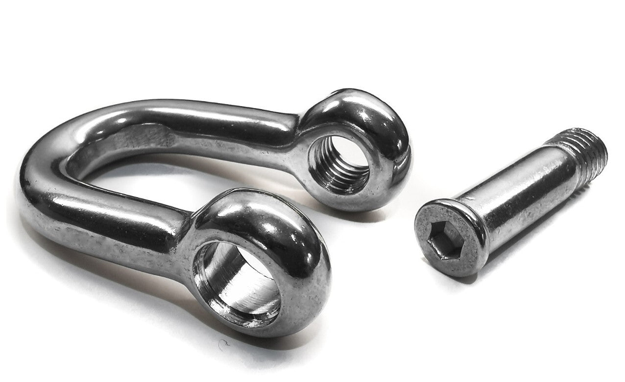 Socket Head D Shackle Slotted Pin Lock - A4 316 Marine Stainless Steel Dee Bolt