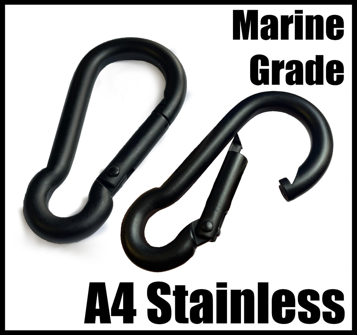 Matte Black Stainless Steel Carabiner Snap Spring Hook A4 316 Marine Grade