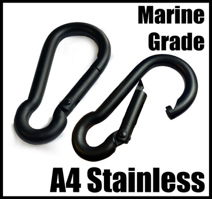 Matte Black Stainless Steel Carabiner Snap Spring Hook A4 316 Marine Grade