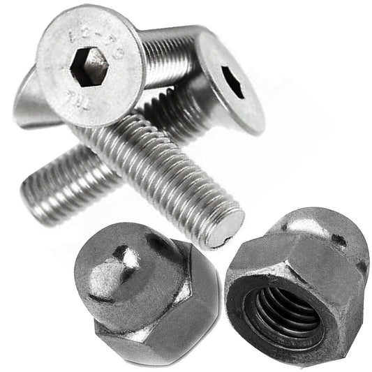 M10 A2 Stainless Steel Countersunk Screws Socket Bolts + Hex Dome Cap Nuts 100mm - 200mm