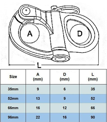 A4 Stainless Steel Swivel Eye Eye Dimensions