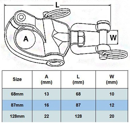 A4 Stainless Steel Swivel Eye Eye Dimensions