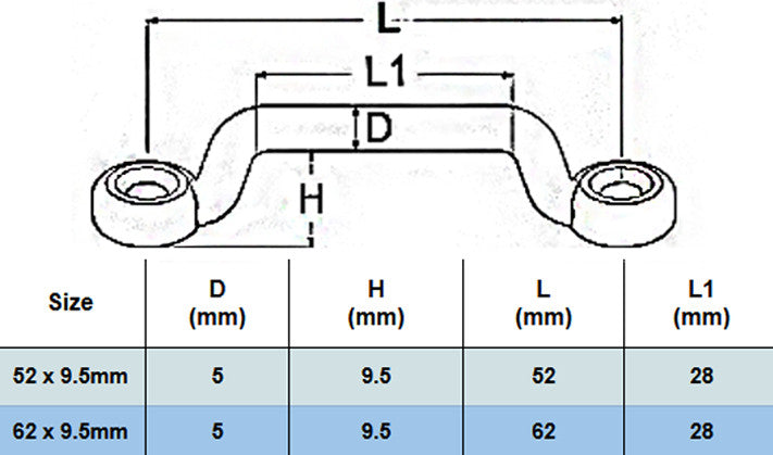 Webbing Bridge Eye Strap A4 Marine Stainless Steel 316 Securing Staple Bracket Dimensions