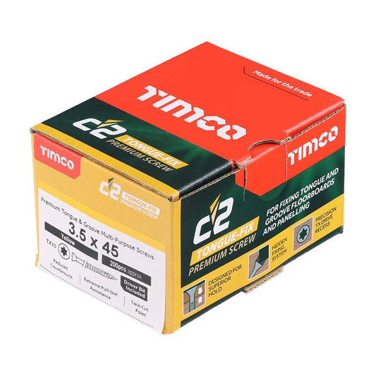 C2 Tongue-Fix Countersunk Twin-Cut Yellow Tongue & Groove Screws 3.5x45 Box 200
