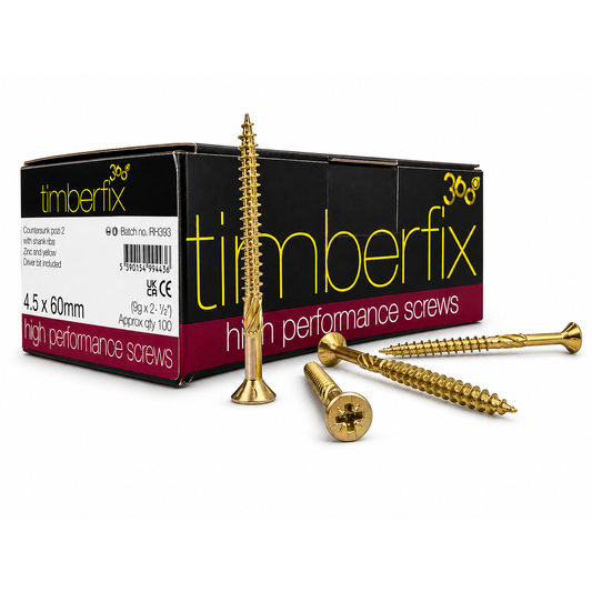 Box of 100x Timberfix 360 9g 4.5x60mm Premium Cutter Thread Wood Screws Countersunk