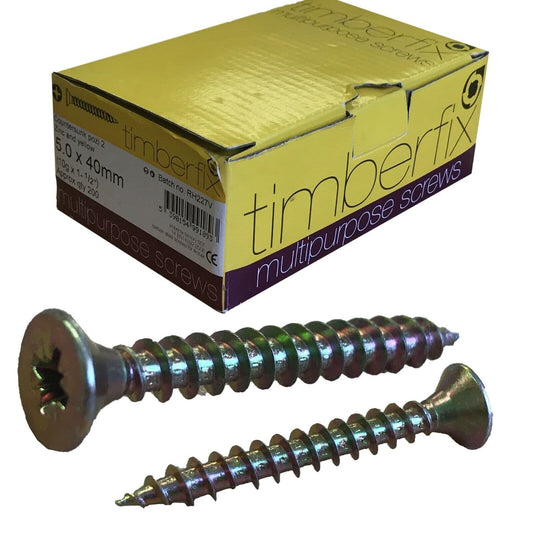 Timberfix Solo Countersunk Pozi Wood Screws Carbon Steel 5x40mm 10Gx1 -1/2"