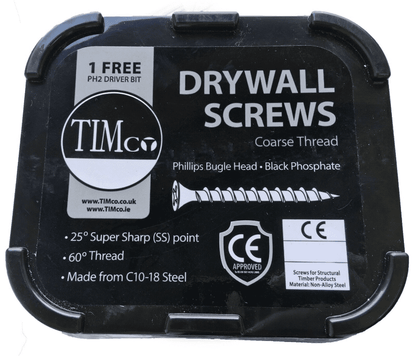 Timco 3.5 Coarse Thread Drywall Plasterboard Screws Bugle Head Black Steel Tub