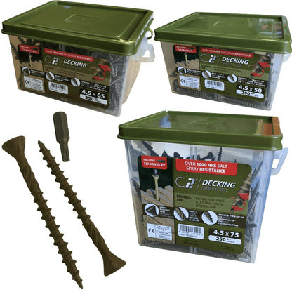 Timco 4.5mm 9G C2 Exterior Green Outdoor Wood Decking Screws T20 Torx Head Bit