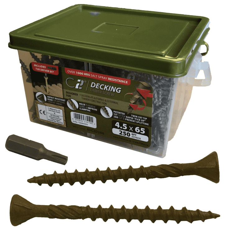 Timco 4.5mm 9G C2 Exterior Green Outdoor Wood Decking Screws T20 Torx Head Bit