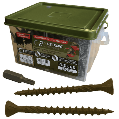 Timco 4.5mm 9G C2 Exterior Green Outdoor Wood Decking Screws T20 Torx Head Bit