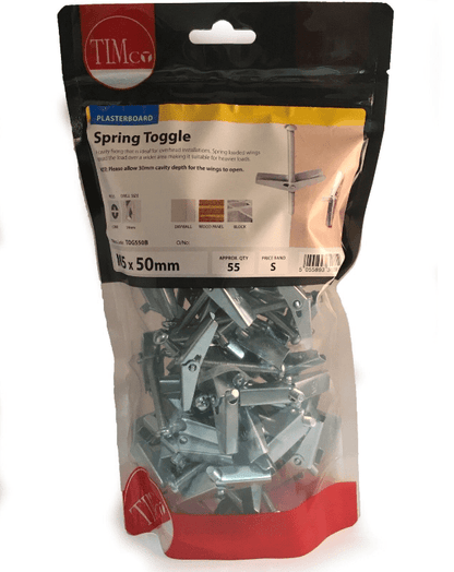 Timco Bags Of Plasterboard Spring Toggle Wall Anchors & Bolts Hollow Cavity