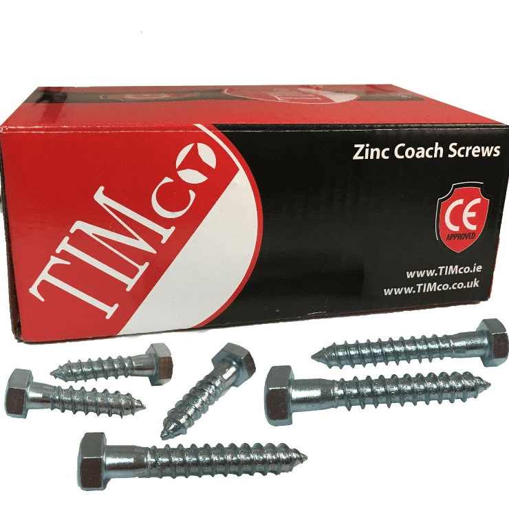Timco Lag Bolts Zinc M12 12mm Coach Screws Hex Hexagon Head Timber Wood Wall
