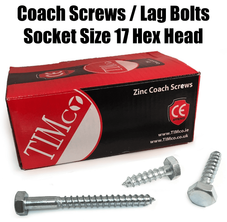 Timco M10 Zinc Coach Screw/Lag Bolts Size 17 Hex Head Timber Wood Desk Chair