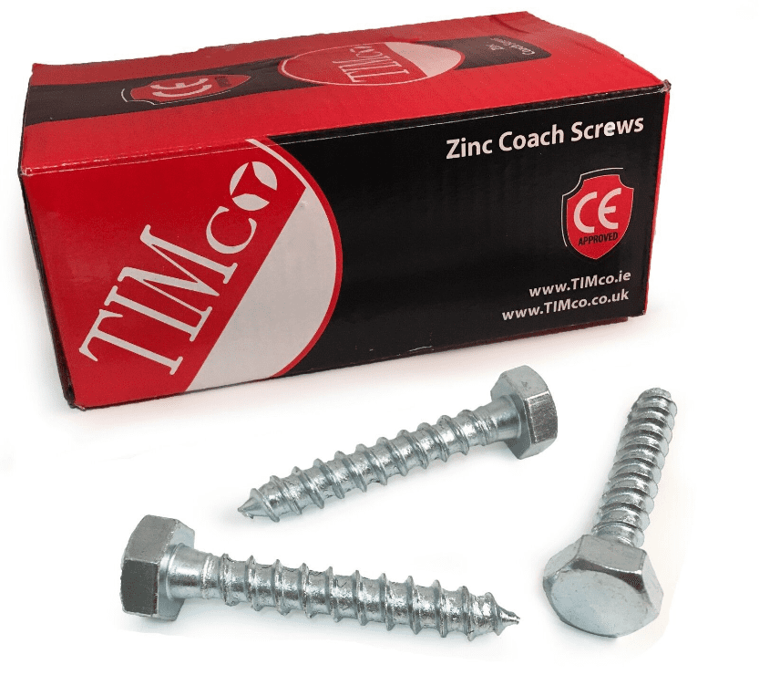 Timco M10x60mm 2" Lag Bolts Zinc Coach Screw Hex Head Timber Wood Desk Chair