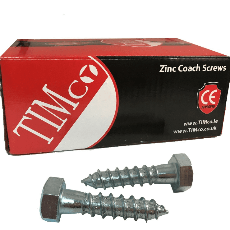Timco M12X50mm 2" Lag Bolts Zinc 12mm Coach Screw Hex Hexagon Head Timber Wood