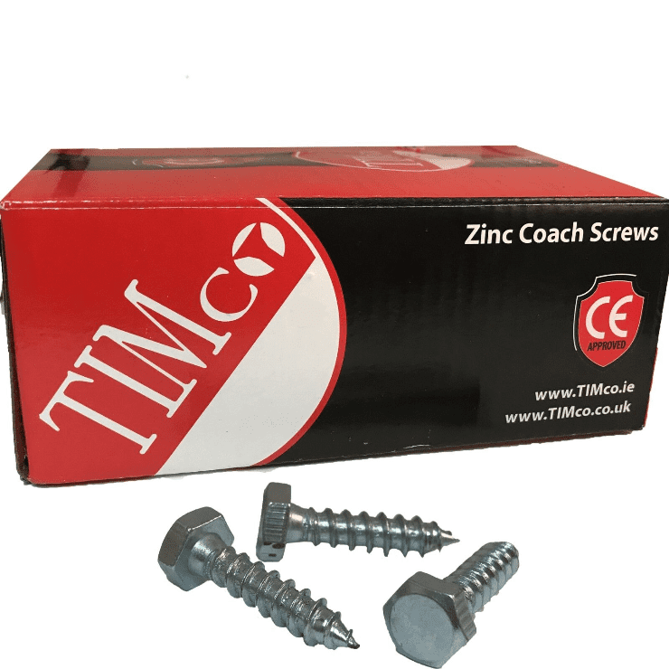 Timco M6 25mm 1" Zinc Coach Screw Lag Bolts Hex Head Timber Wood Desk Chair