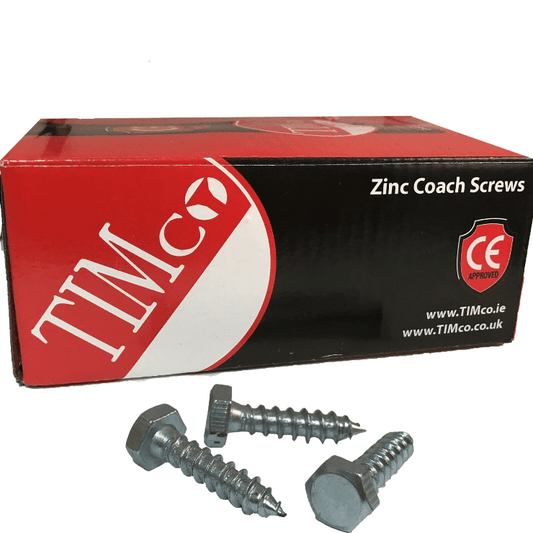 Timco M6 25mm 1" Zinc Coach Screw Lag Bolts Hex Head Timber Wood Desk Chair