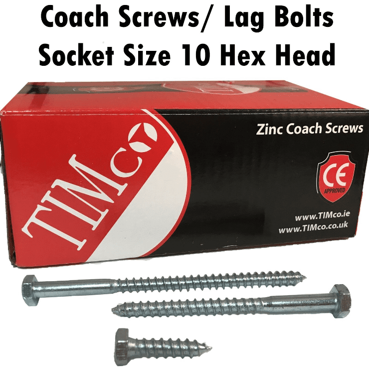 Timco M6 Zinc Coach Screw/Lag Bolts Size 10 Hex Head Timber Wood Desk Chair