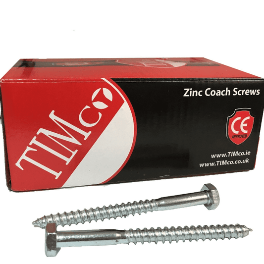 Timco M6X75mm 3" Zinc Coach Screw Lag Bolts Hex Head Timber Wood Desk Chair