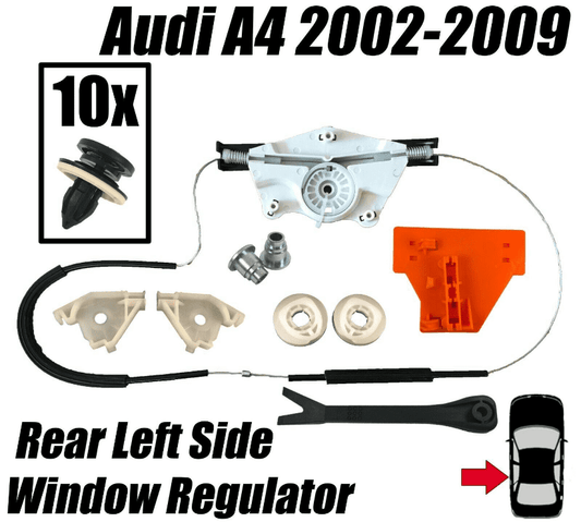Window Regulator + Clips Kit For Audi A4 '00-'08 Rear Left Side