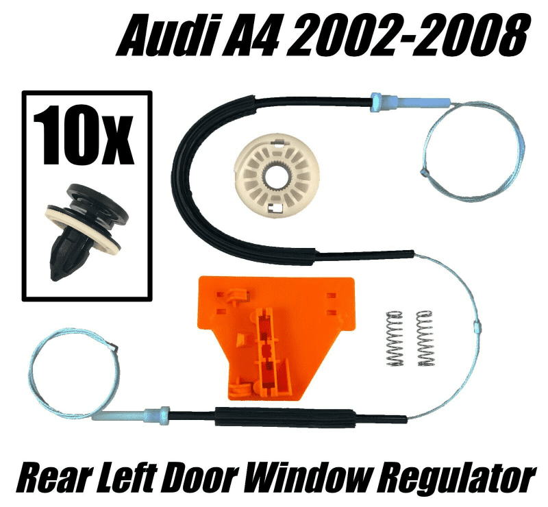 Window Regulator + Fastener Clip Kit For Audi A4 '02-'08 Rear Left