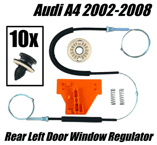 Window Regulator + Fastener Clip Kit For Audi A4 '02-'08 Rear Left