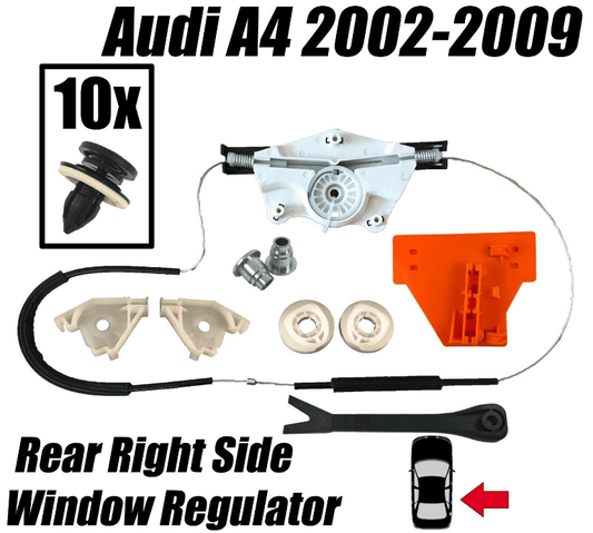 Window Regulator Repair Kit for Audi A4 2000-2008 Rear Right Side Door + Clips
