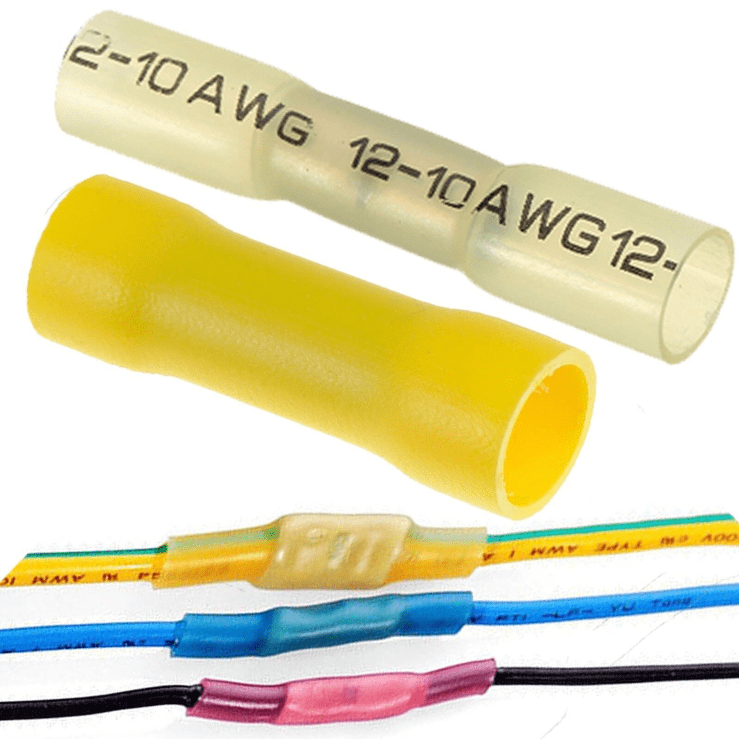 Yellow Adhesive Lined Heat Shrink Butt Sleeve Connectors Tube Terminals Audio TV