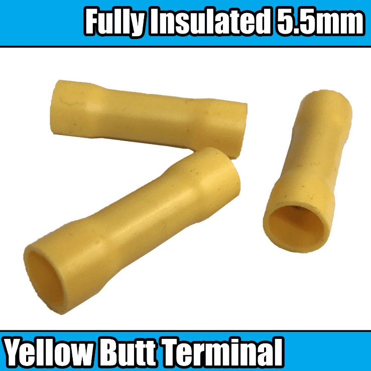 Yellow Butt Connector 5.5mm Terminal Crimp Splice Fully Insulated Electrical