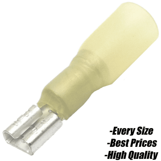 Yellow Female Spade Heat Shrink Sleeves Electrical Wire Butt Terminals 6.3mm