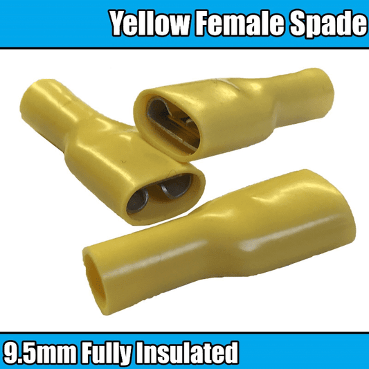 Yellow Female Spade Terminals 9.5mm Insulated Wire Cable Copper Connector Crimp