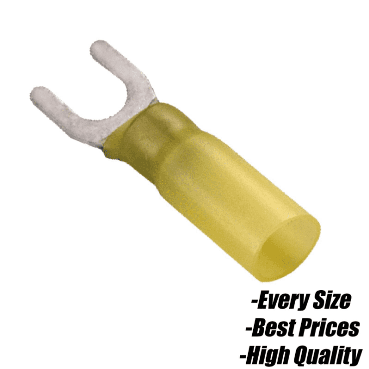Yellow Heat Shrink fork 2 Prong Connector Terminals Electrical Wire Cable Crimp