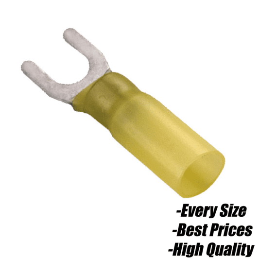 Yellow Heat Shrink fork 2 Prong Connector Terminals Electrical Wire Cable Crimp