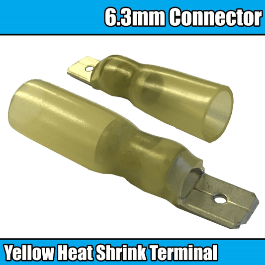 Yellow Heat Shrink Tab Male 6.3mm Electrical Wire Fully Insulated Terminals