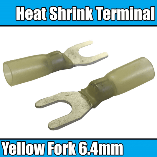 Yellow Heatshrink fork 6.4mm Brass Insulated Electrical Crimp Terminals Cable