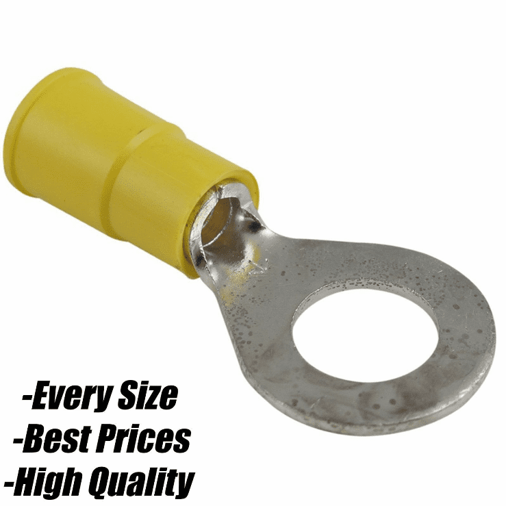 Yellow Insulated Electrical 10.5mm Ring Crimp Terminals Copper Cable