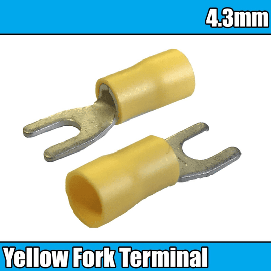 Yellow Insulated Electrical Splice Crimp 4.3mm fork 2 Pins Terminals Cable Wire